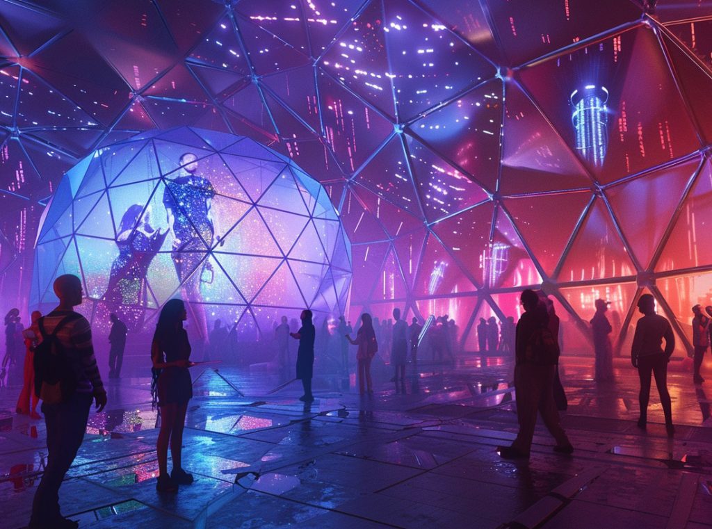 Videogame style image of a dome in a music party.